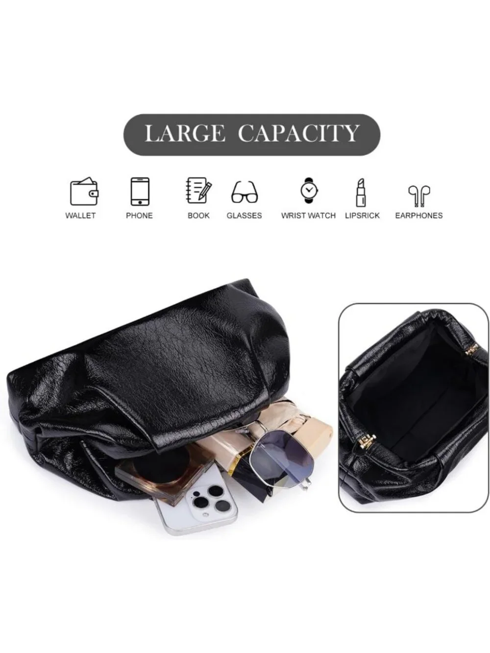 Chic Metallic Leather Ruched Clutch Bag - Elegant Evening Purse for Weddings